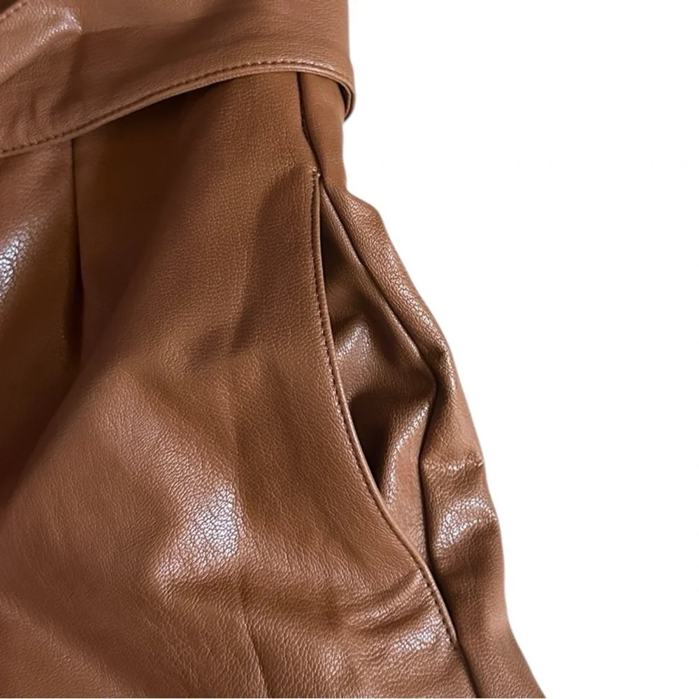 Commando Faux Leather Paperbag Waist Pants Brown Cocoa Tie Belt High Rise NWT S